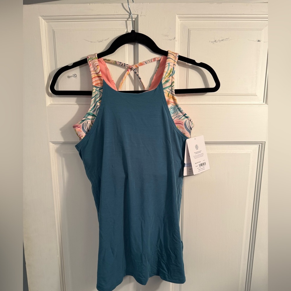 Athleta Teal Tank with Tropical Print Straps